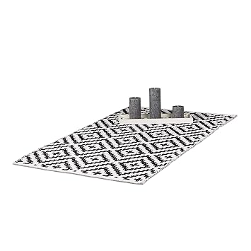 Relaxdays Teppich Baumwolle, Läufer Rutschfest, Teppichläufer Flur, gewebt, Wohnzimmerteppich 70x140 cm, schwarz weiß