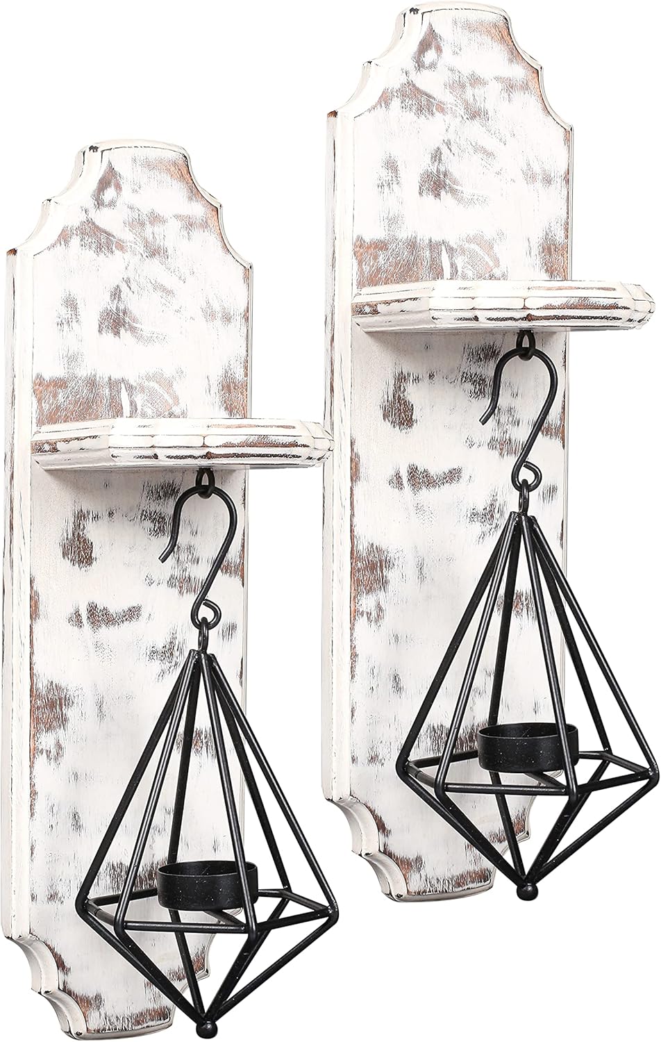 Wood Candle Holders,Wallmounted Pillar Candle Sconce,Wall Mount Rustic Candleholders,Floating Shelves,Hanging Shelf,Farmhouse Wall Décor,Large Wooden Handmade Sconces-15.5x4x5.25 White Wash Set of 2: Kitchen & Dining
