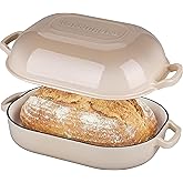 VORRINGARD Large Cast Iron Dutch Oven Dome Pot with Lid, Enameled Bread Oven, Bread Pan for Homemade Sourdough Bread Baking, 9QT, Latte