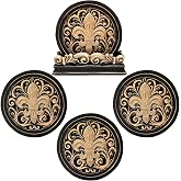 BestGiftEver Fleur De Lis Carved Scrolls 4 Coasters Set Kitchen Decoration | Rustic Western Farmhouse Decor Cup Mats, Coffee Table Drink Protection, New Apartment Accessory, Housewarming Gift for Women