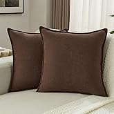 FUTEI Brown Chenille Throw Pillow Covers 18x18 Inch Set of 2,Edges Double-Stitched Cushion Cases,Modern Home Decor for Couch Living Room