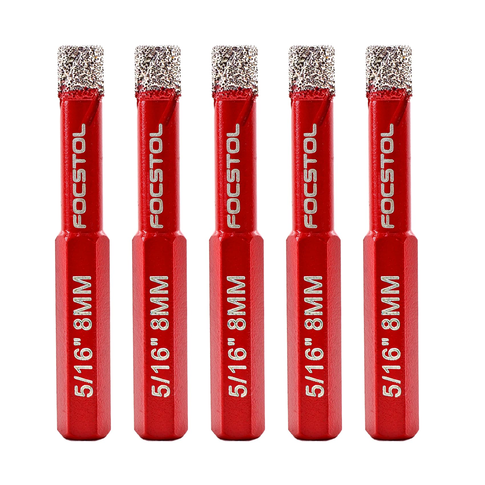 Dry Diamond Drill Bits Set - FOCSTOL 5pcs 8mm Diamond Hole Saw Kit with Hex Shank for Ceramic Porcelain Tile Marble Granite Artificial Stone — image 1
