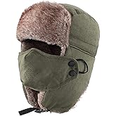 Home Prefer Mens Warm Faux Fur Trooper Trapper Hat Outdoor Reflective Winter Hunting Hat with Ear Flaps Face Mask