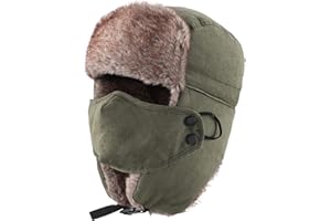 Home Prefer Mens Warm Faux Fur Trooper Trapper Hat Outdoor Reflective Winter Hunting Hat with Ear Flaps Face Mask