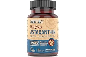 DEVA Nutrition Vitamins Astaxanthin 12mg, Vegan, Made from Haematococcus Pluvialis Microalgae, 30 Capsules, 1-Pack