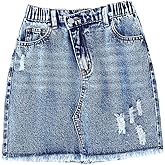 Floerns Girl's Ripped Denim Skirt Elastic Waist Frayed Hem Casual Jean Skirts