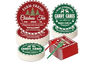 GOLDGAO 200Pcs Christmas Paper Plates and Napkins, Red Green Tableware Set Xmas Party Vintage Christmas Decorations Plates Disposable Paper Dinnerware Set Holiday Party Supplies for 50 Guests