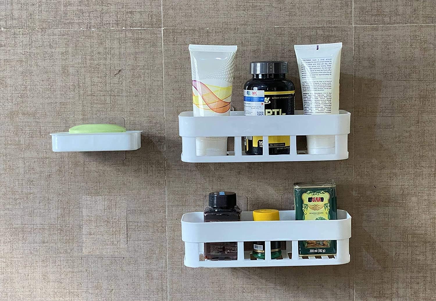 MADHURAM SelfAdhesive Plastic Bathroom Corner Rack Storage Shelves