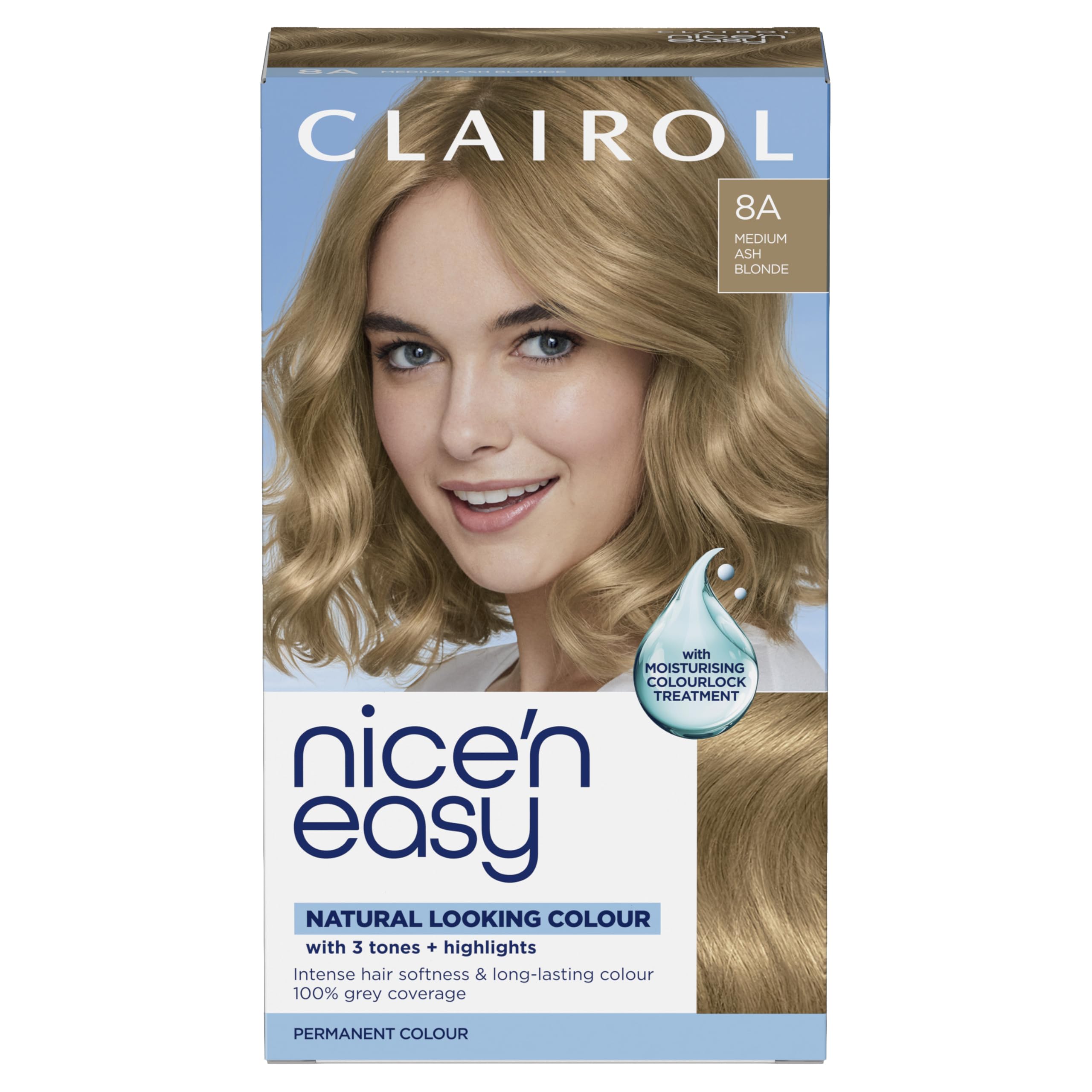 Clairol Nice'n Easy Crème Permanent Hair Dye, 8A Medium Ash Blonde