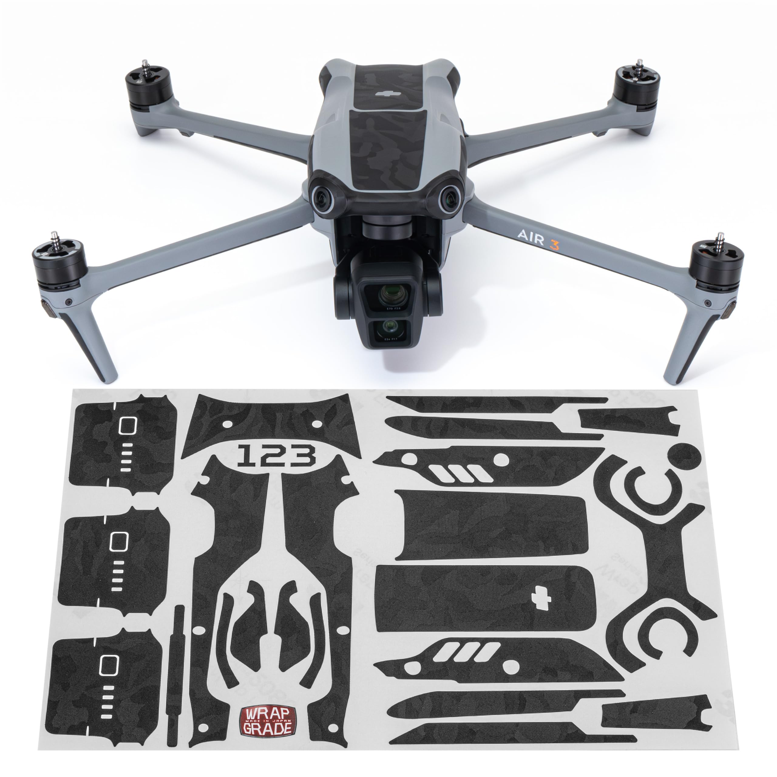 WRAPGRADE Skin Stickers compatible with DJI Air 3 | Accent Color (BLACK BUMPY CAMO)