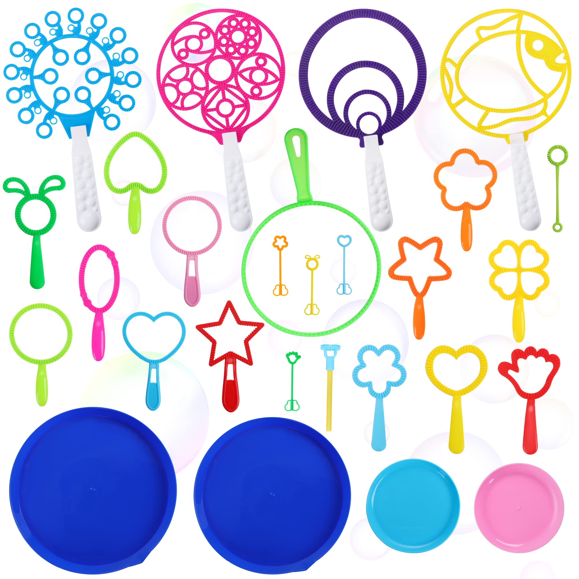 Photo 1 of Oun Nana Bubble Wands Set for Kids with Tray, 28 PCS Big Bubble Maker Wand Toys Bulk for Kids Summer Outdoor Activity Games Birthday Gifts Party Favors