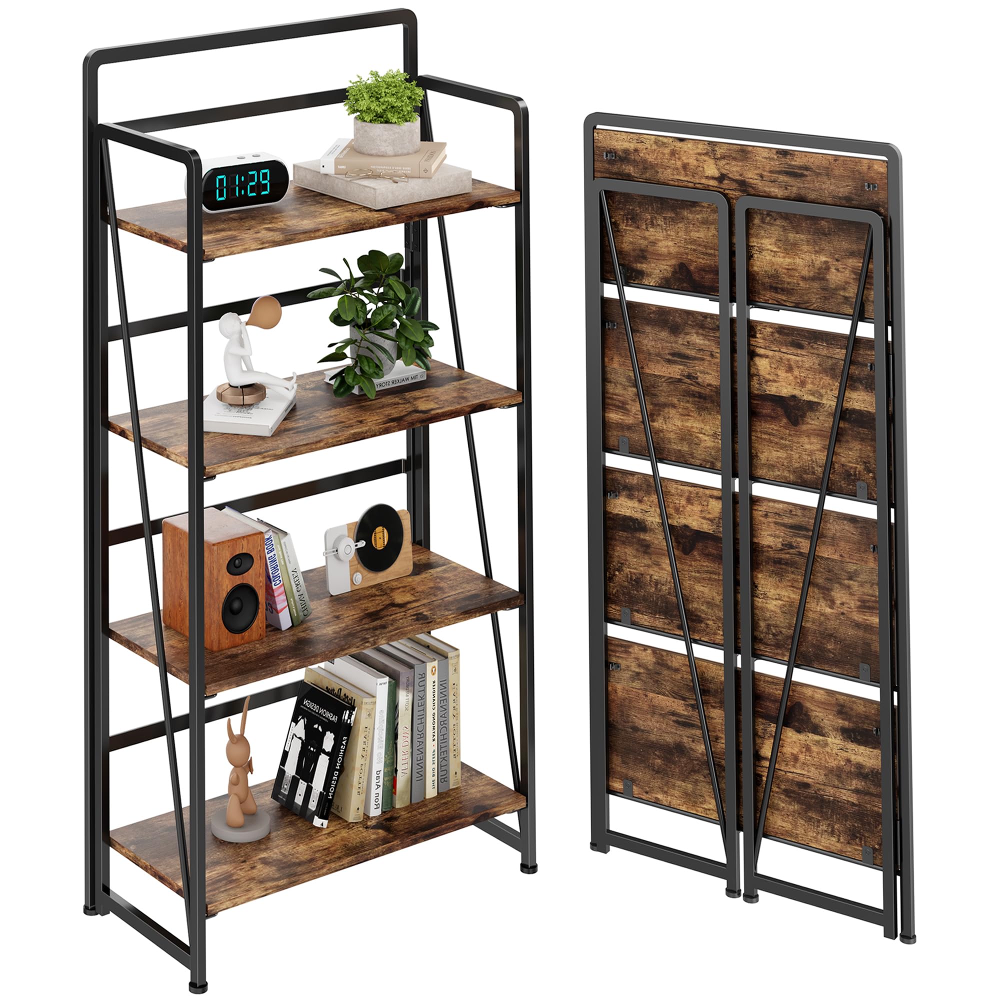 View 1 of BHG No Assembly Folding Bookshelf for Living Room,Collapsible Book Shelf for Home Office, Portable Bookcase Storage Organizer Rack Shelves