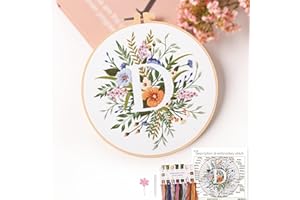 REEWISLY Embroidery Kit for Letter D,Embroidery Starter Kit with Pattern and Instructions,1 Plastic Embroidery Hoops,Color Threads,Instructions and Needles,DIY Adults Embroidery, Video Teaching