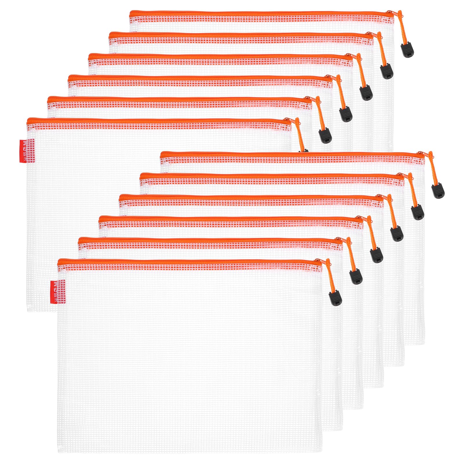 PATIKIL Mesh Zipper Pouch Bag 13.4"x9.6", 12pcs Waterproof File Bag A4 Letter Size Document Organizing Storage for Office Puzzle Cosmetic Travel,PVC Orange