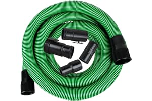 BUCCILLY Upgraded 13ft 2-1/2-inch Wet/Dry Shop Vacuum Hose & 6 Replace Accessories - Green (WS25021A), For Most WORKSHOP Vacs
