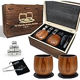 Charred Wooden Bourbon Drinking Glass 300 ML Set with Whiskey Stones, Gift Box, Tongs & Coasters – Unbreakable Oak Whiskey Cups for Bourbon Lovers, Ideal Gift for Dad, Men, Husband