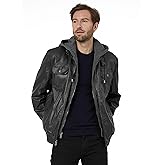 wantdo Men's Faux Leather Jacket Windproof Motorcycle Bomber Jacket Slim Fit Winter Coat with Removable Hood
