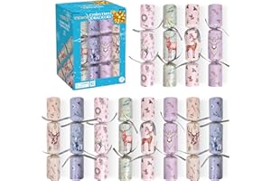 FUN LITTLE TOYS Christmas Crackers, 12 Pack Christmas No Snap Party Favors with Party Hat