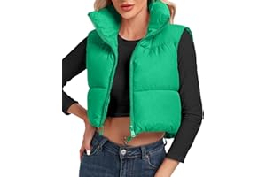 Cityork Women's Cropped Puffer Vest Sleeveless High Stand Collar Crop Outerwear Zip Up Warm Padded Gilet