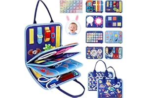 JHkim Busy Board Montessori Toys for 1 2 3 4 Year Old Boys Girls Gifts, Sensory Toy for Toddlers 1-3, Educational Activities Travel Toy for Airplane Car, Busy Book for Learning Fine Motor Skills,Blue