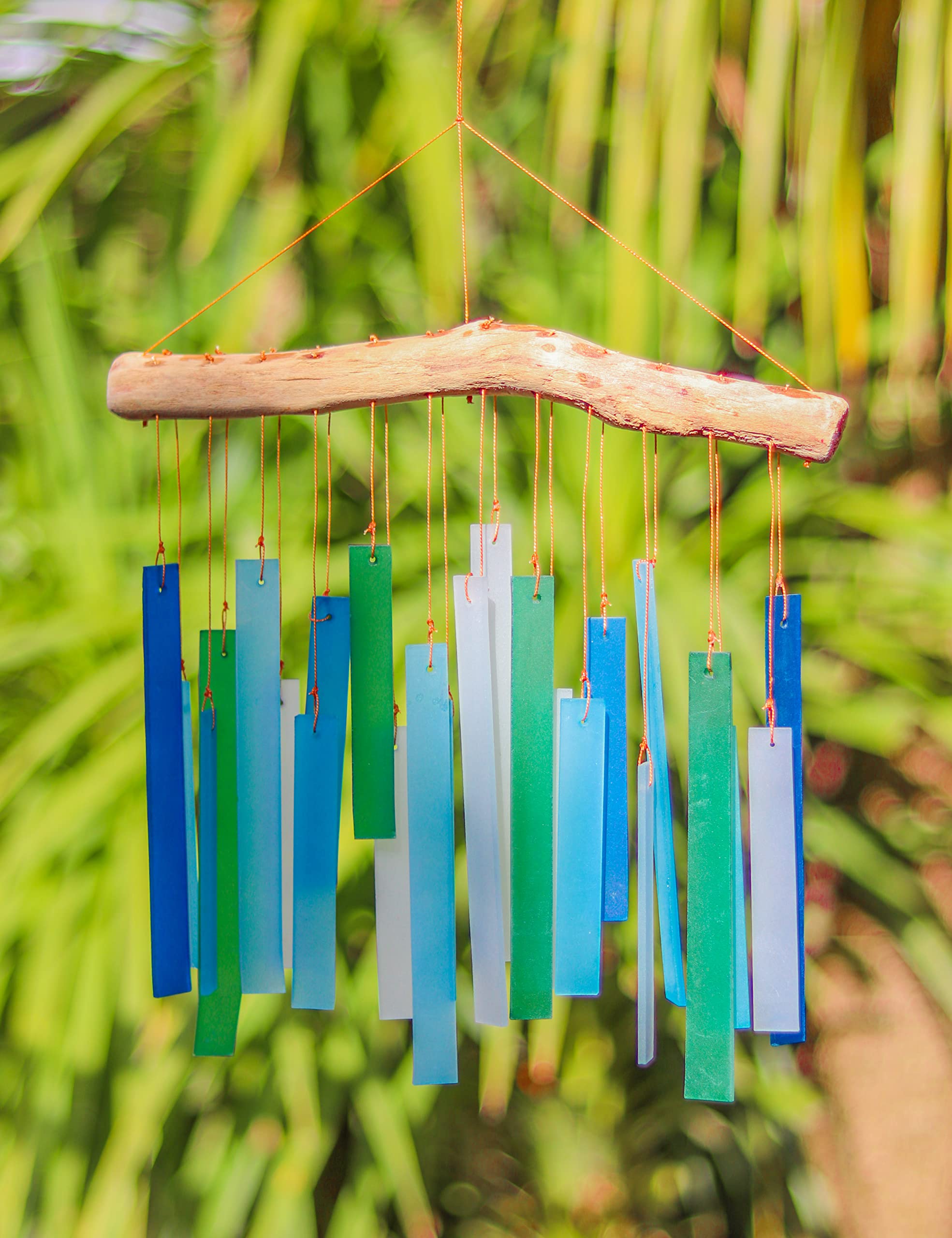 My Family House Glass Wind Chime - Simple Rectangle in Turquoise - 100% Fair Trade - Handmade from Recycled Materials