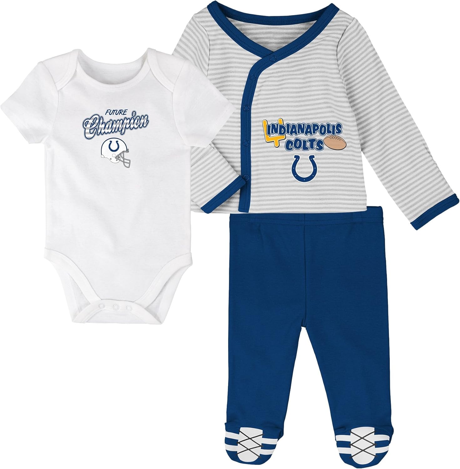 Outerstuff NFL Newborn Future Champ 3 Piece Onesie, Shirt and Pants Set, Indianapolis Colts, Speed Blue, 3 Months: Clothing