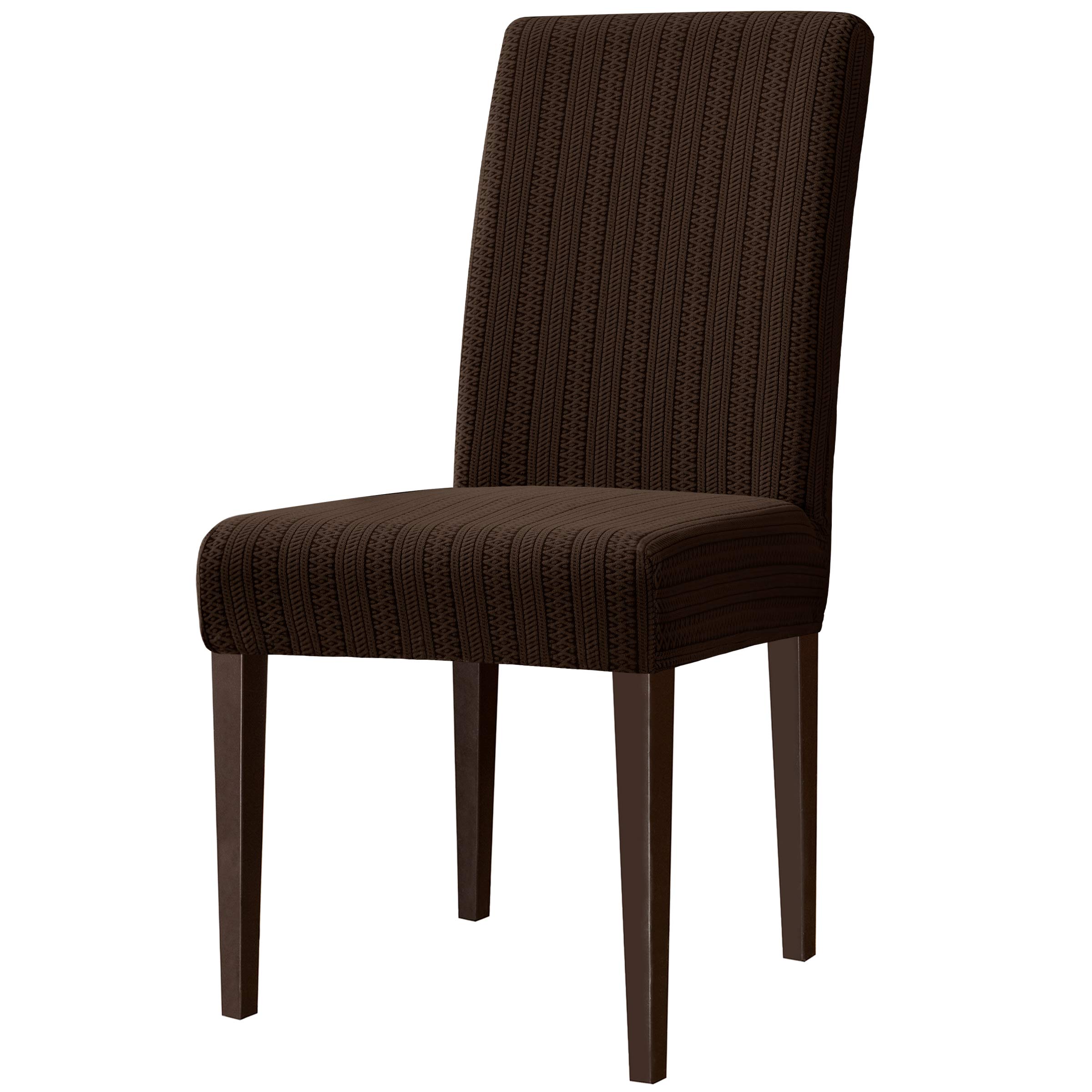 subrtex Striped Jacquard Dining Room Chair Slipcovers Parsons Seat Covers Stretchy Furniture Protector Covers for Armchair Washable Chair Covers for Hotel Banquet Ceremony (Pack of 2, Chocolate)