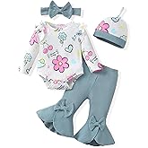 SODLON Newborn Baby Girl Clothes Infant Outfits Clothing Ruffle Romper Bell Bottoms Flared Pants Outfit Sets for Baby Girls