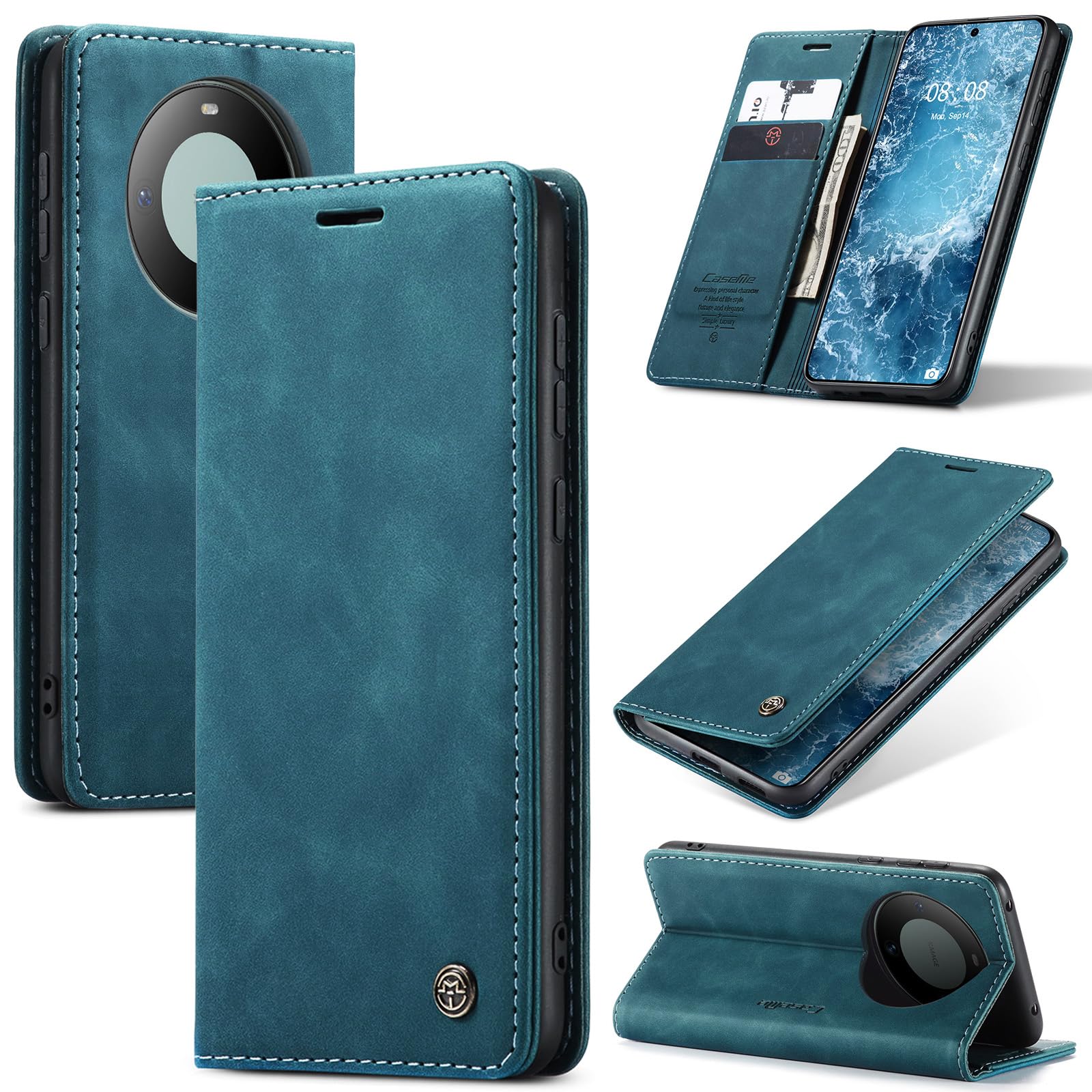 UFinetech for HUAWEI Mate60 Case, Leather Wallet Case for HUAWEI Mate 60, Slim Shockproof, Magnetic Closure Flip, Kickstand, Card Holder, Camera Protector, Anti-scratch, Blue 2023 TPU Cover