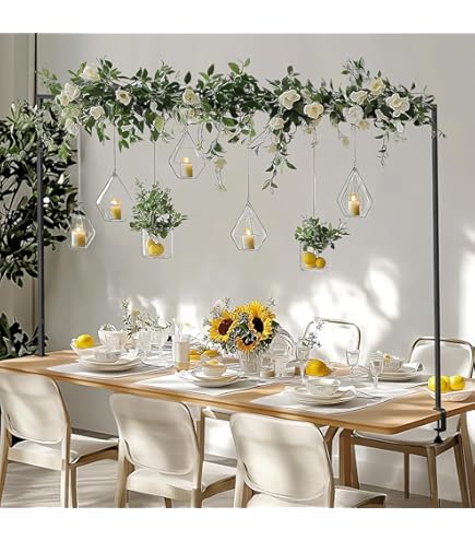 Support Arche De Table Réglable 86 à 242 Cm - En Métal Noir - Pour Décorations Mariage, Anniversaire, Fêtes - Avec Pinces - 8