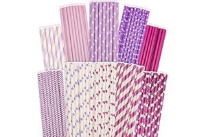 Purple Paper Straws for Drinking Purple Disposable Straws 150pcs Disposable Straws Bulk（10 Pattern） qiqee