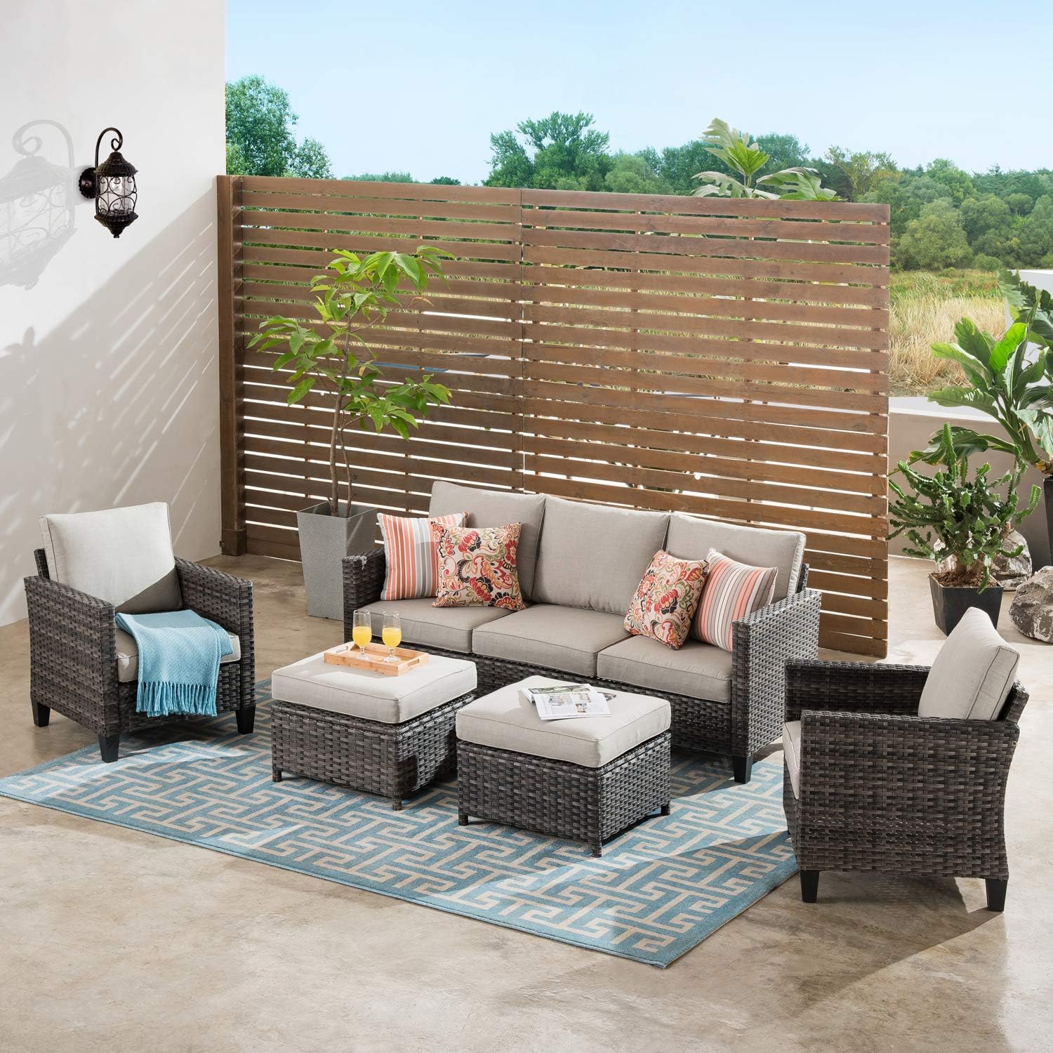 Amazon Com Ovios Patio Furnitue Outdoor Furniture Sets Morden Wicker Patio Furniture Sectional With Ottoman Backyard Pool Steel Grey Grey Kitchen Dining