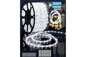 COROOR 100ft 1080 LED Rope Lights Christmas Outdoor Waterproof, Flexible Connectable Tube Lights with 8 Modes, String Lights Decorative Lighting for Garden Patio Tree Bedroom Xmas Decor(White)