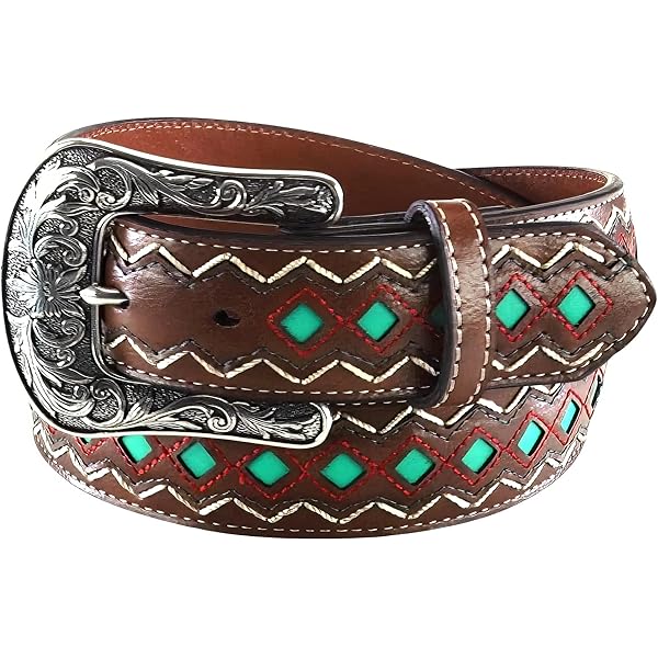 Cinturon Mujer Marron ARIAT Cinturón Azul Con Incrustaciones Florales CinturónMujer Cinturón Mujer