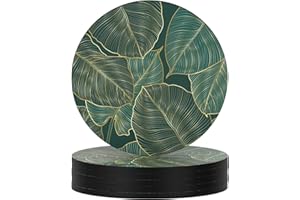 Nipichsha Coasters for Drinks, Set of 6 Cute Absorbent Rubber Drink Coasters for Cup with Non Slip Backing, Kitchen Home Decor Housewarming Gift, Round 4 in, Tropical Leaf