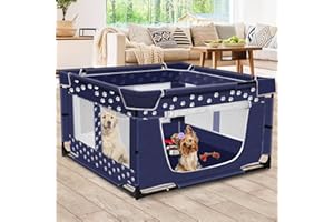ONEBIRD Puppy Playpen, 43.3x43.3 Inch Large Dog Play Pen for Small Pets Cats with Zipper Gate Dog Fence, Thickened Oxford Fabric Dog Playpen Indoor & Outdoor