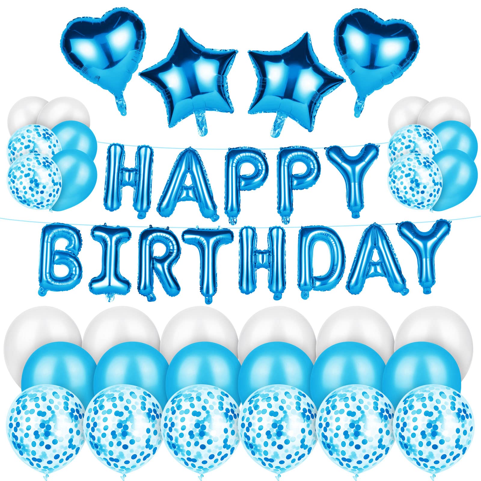 Vicloon Happy Birthday Balloons, 49Pcs Birthday Party Decorations Kits with Self Inflating Include Latex Confetti Balloons Ribbon for Outdoor Parties Wedding Blue