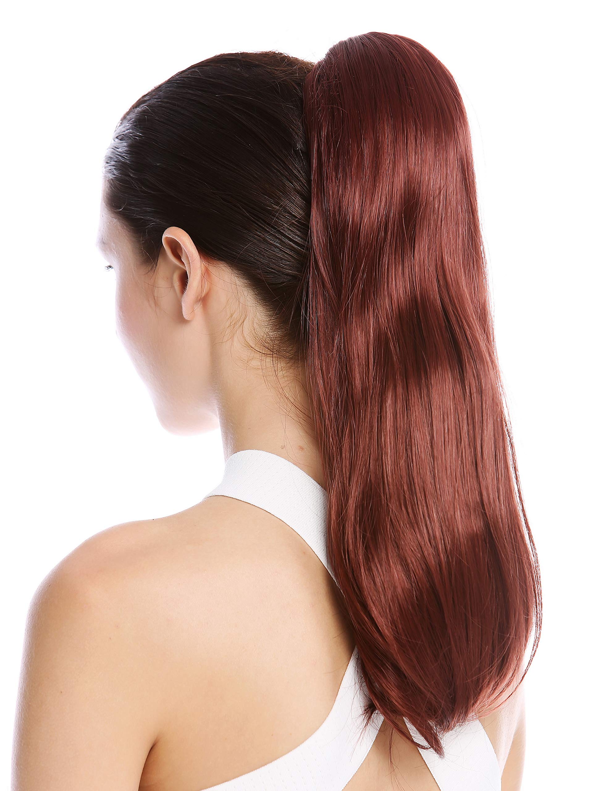 WIG ME UP - TZB-26A-V-35 Ponytail Hairpiece Extensions Claw Grip Clamp long smooth slightly waved dark copper brown auburn 17inch