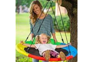 HAZLI 40 Inch Round Tree Swing for Kids - 700lb Heavy Duty Saucer Swing for Kids Outdoor - Flying Saucer Swingset - Disc Swing for Backyard Playground - Large Circle Swing for Children