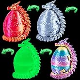 dikale 4 Packs 3D Printed Toy Dragon Eggs with 2 Articulated Dragons Inside, Christmas Easter Stocking Stuffers Fantasy Decor Fidget Toys, Classroom Prize Supplies Gifts, 4 Silk Colorful Set