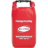 WELL-STRONG Waterproof First Aid Kit Roll Top Boat Emergency Kit with Waterproof Contents for Fishing Kayaking Boating Swimming Camping Rafting Beach Red