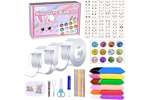 VOD VISUAL Nano Tape Bubble Kit，3 Rolls Transparent (9.84Ft × 2inch) Nano Bubble Tape for kids,Magic Tape with Sparkling Powder, Sequin Clay, Handmade DIY Squeezing, Blowing and Bubble Decompression Toys