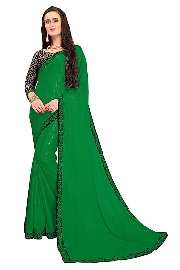Womens Jacquard Crepe Saree With Blouse Piece (valentine104_green_Green)