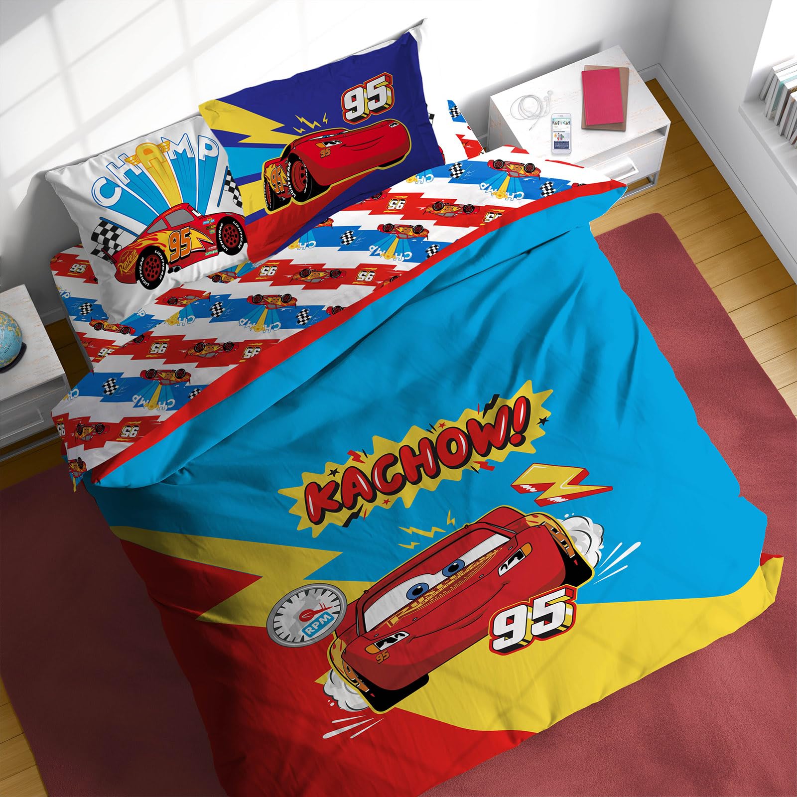 Photo 1 of Disney Pixar Cars Lightning McQueen Full Comforter Set - 7 Piece Kids Bedding Includes Comforter, Sheets & Pillow Cover - Super Soft Racecar Microfiber Bed Set