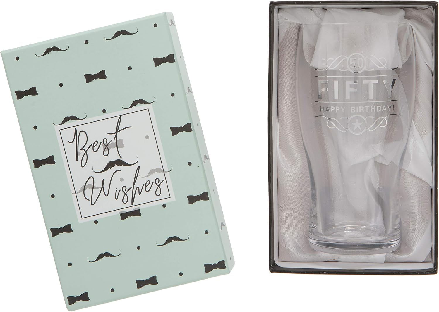 Maturi 50th Birthday Beer Pint Glass - 570ml / 1 Pint, Silver - Image 3
