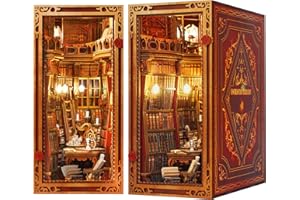 JOOHOUR DIY Book Nook Kit, Dollhouse Miniature, Booknook Bookshelf Insert Decor Alley 3D Wooden Puzzle, Bookends Model Building Kit with LED Light, Gift for Teens and Adults, Enchanted Library