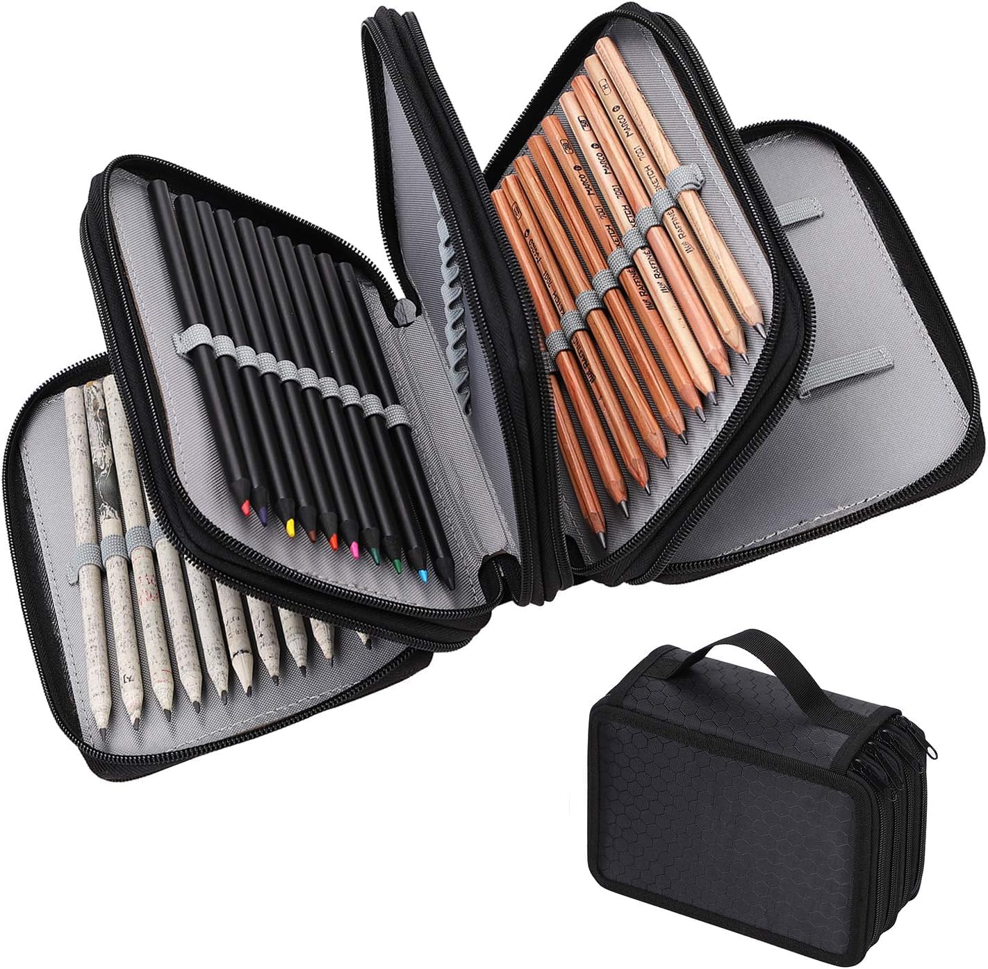 72 Inserting Paint Brush Holder Storage Colouring Pencils Organiser Portable Large Capacity Pencil Pen Case 4 Layers Pencil Bag Pouch Holder with Zipper Pencil Wrap for School Office Artist Boys Art