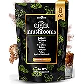 KIKI Green 8 Mushrooms Powder Extract - Supplement Blend 8 oz - Lion's Mane, Reishi, Chaga, Cordyceps, Maitake, Shiitake - for Focus and Energy - Add to Coffee and Smoothies