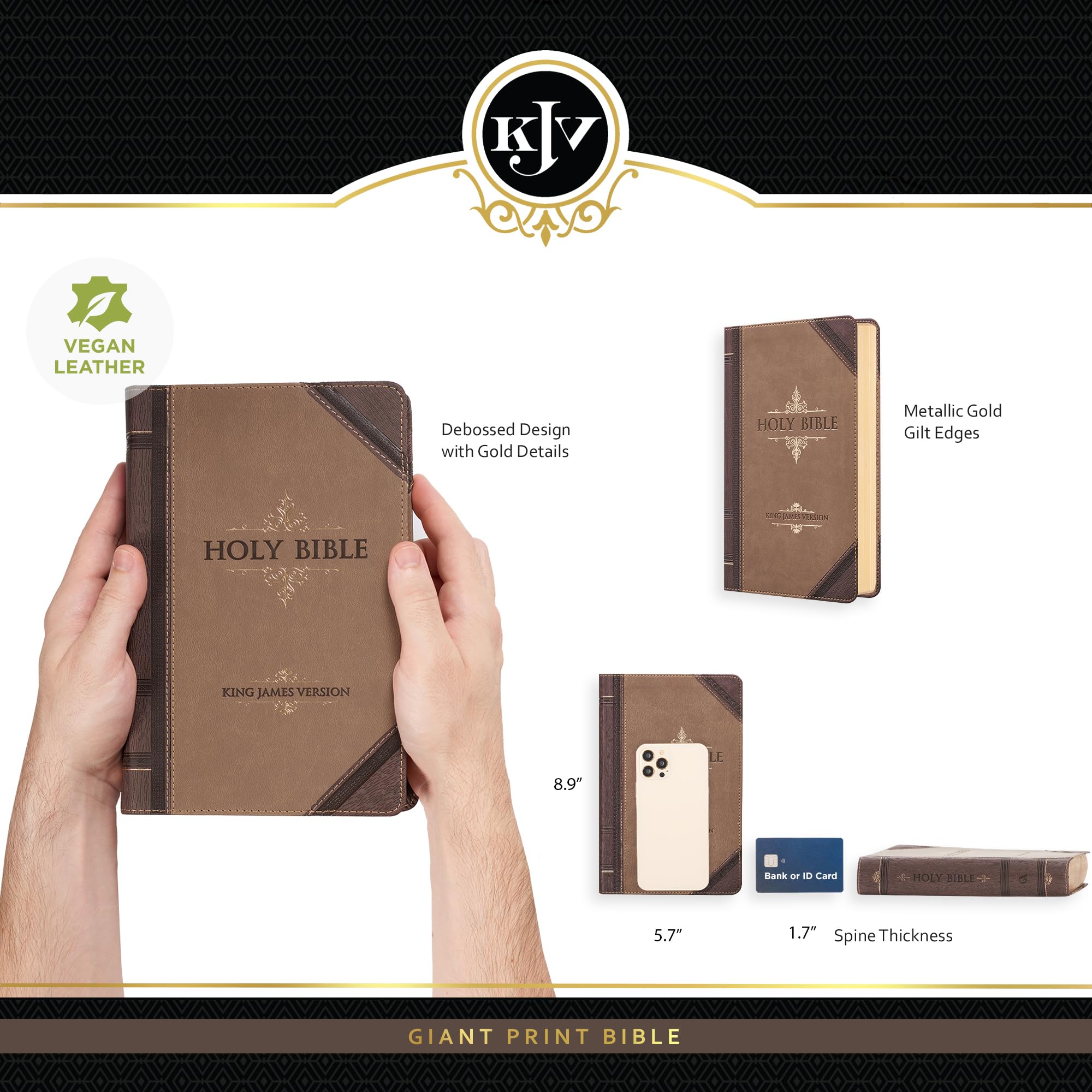 KJV Holy Bible, Giant Print Standard Size Faux Leather Red Letter Edition - Ribbon Marker, King James Version, Brown Two-tone (KJV Standard GP Editions) KJV Holy Bible, Giant Print Standard Size Faux Leather Red Letter Edition - Ribbon Marker, King James Version, Brown Two-tone (KJV Standard GP Editions) Imitation Leather