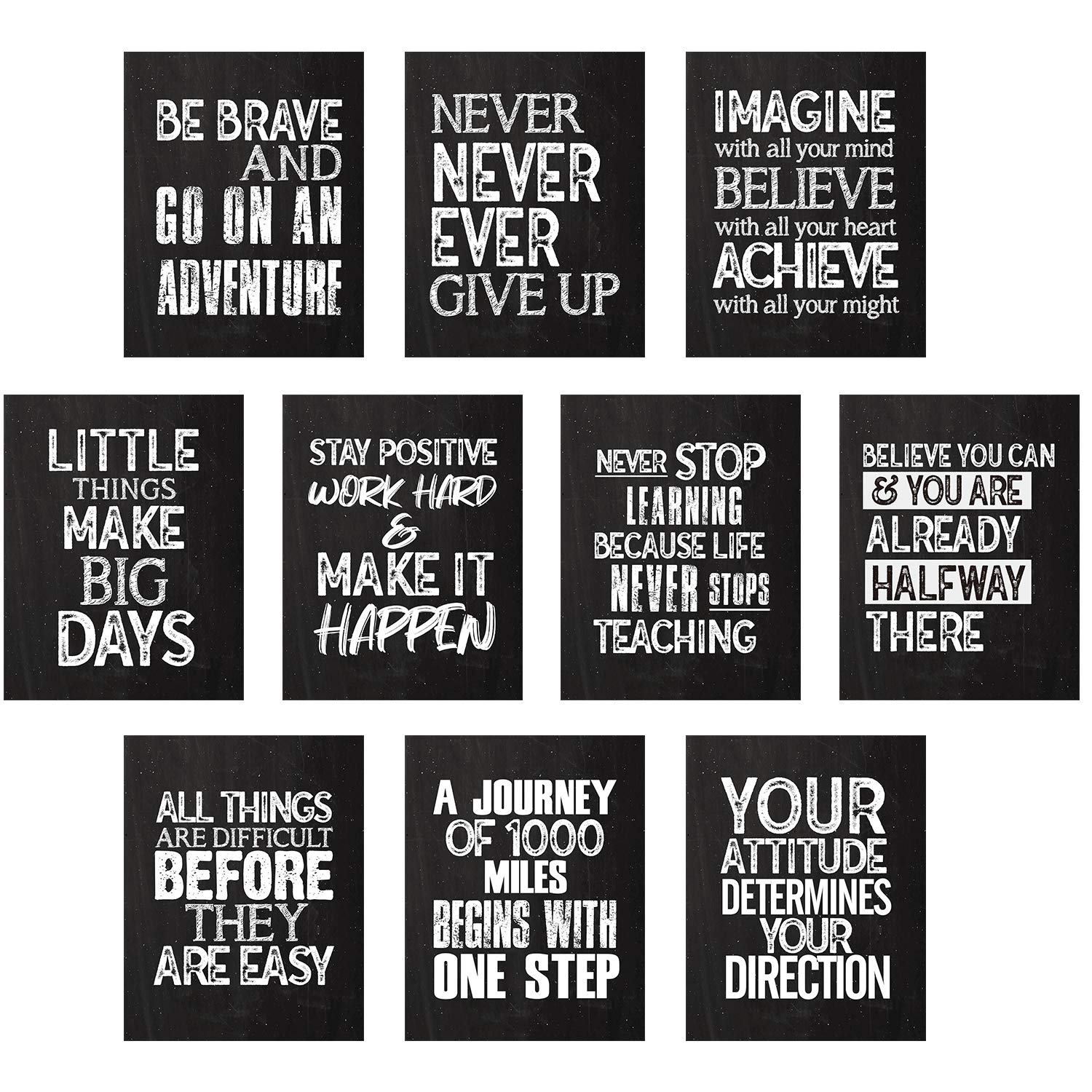 10 Pieces Inspirational Wall Poster Positive Quote Posters Wall Decor Affirmation Art Posters with 80 Glue Point Dots for Classroom Living Room Office Walls Decorations (Black White, 11 x 14 Inch)